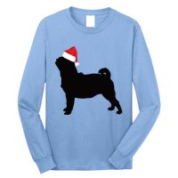 Pug Silhouette In Santa Hat Funny Christmas Dog Lover Gift Long Sleeve Shirt