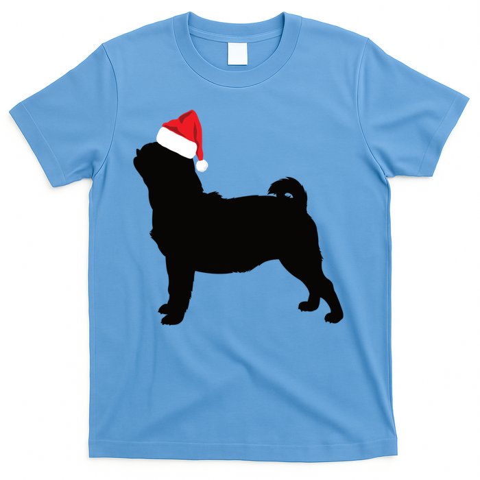 Pug Silhouette In Santa Hat Funny Christmas Dog Lover Gift T-Shirt