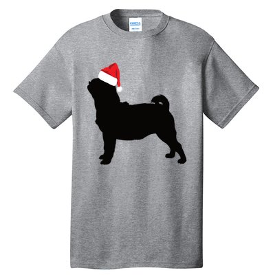 Pug Silhouette In Santa Hat Funny Christmas Dog Lover Gift Tall T-Shirt