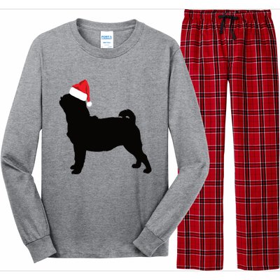 Pug Silhouette In Santa Hat Funny Christmas Dog Lover Gift Long Sleeve Pajama Set