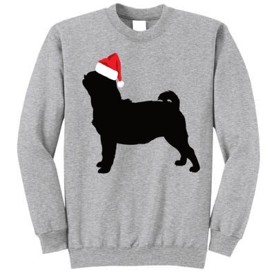 Pug Silhouette In Santa Hat Funny Christmas Dog Lover Gift Tall Sweatshirt