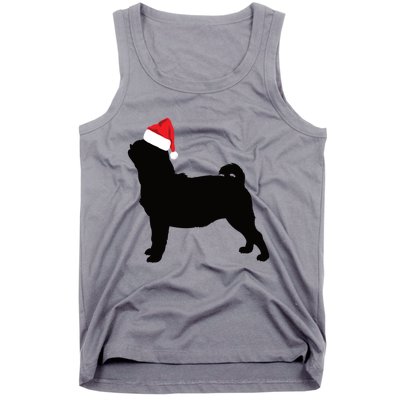 Pug Silhouette In Santa Hat Funny Christmas Dog Lover Gift Tank Top