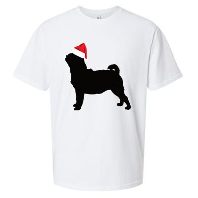 Pug Silhouette In Santa Hat Funny Christmas Dog Lover Gift Sueded Cloud Jersey T-Shirt