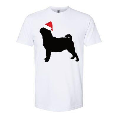 Pug Silhouette In Santa Hat Funny Christmas Dog Lover Gift Softstyle CVC T-Shirt