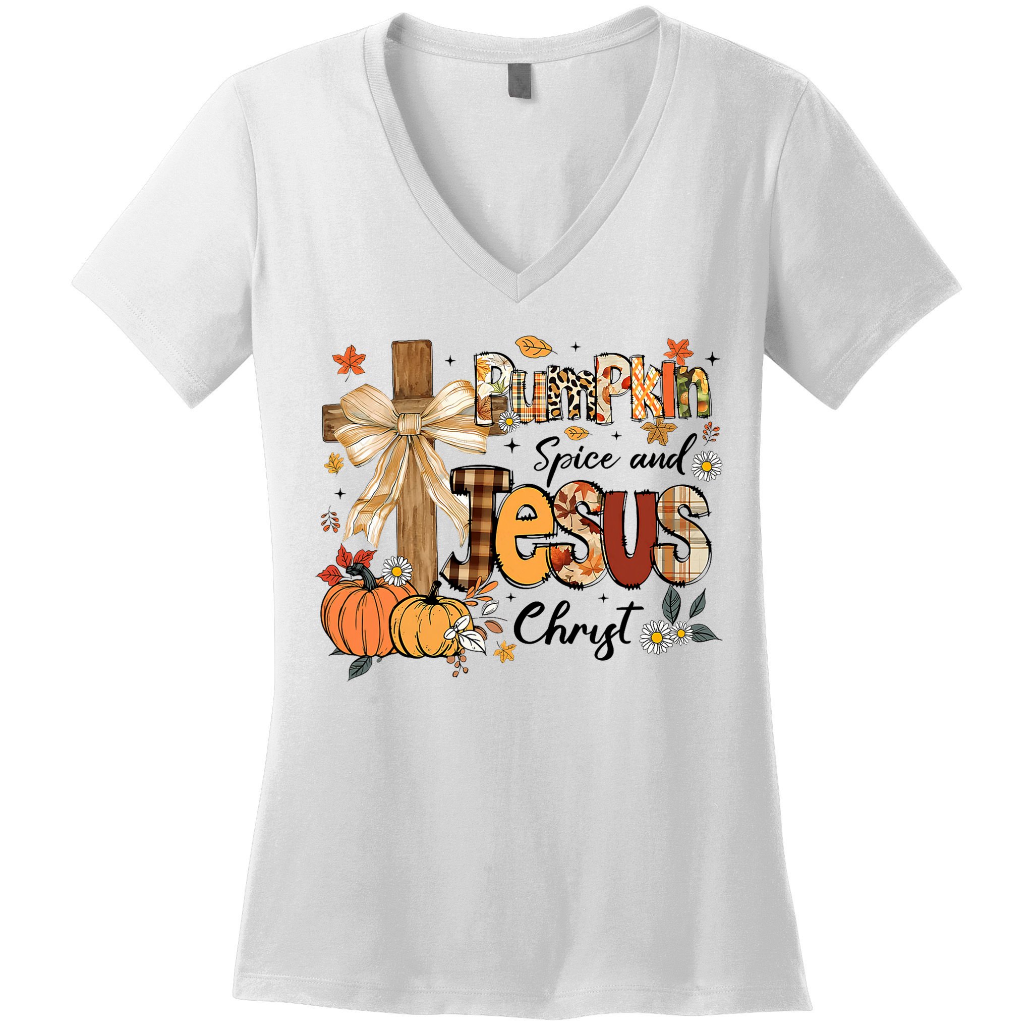 Pumpkin Spice Jesus Christ Fall Thanksgiving Women's V-Neck T-Shirt