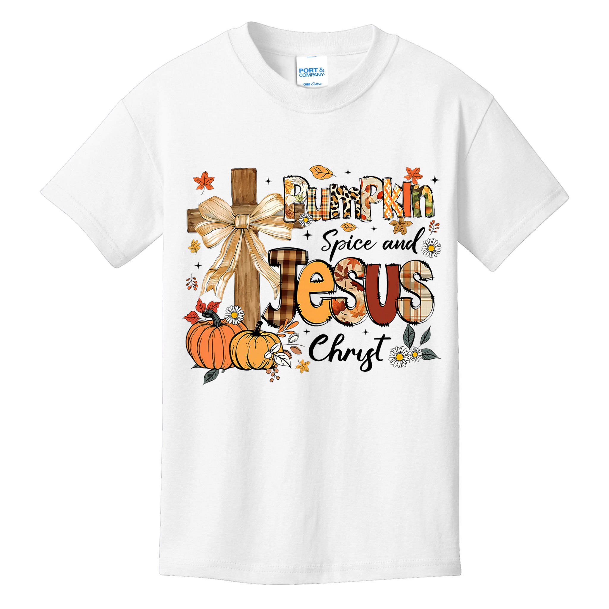 Pumpkin Spice Jesus Christ Fall Thanksgiving Kids T-Shirt