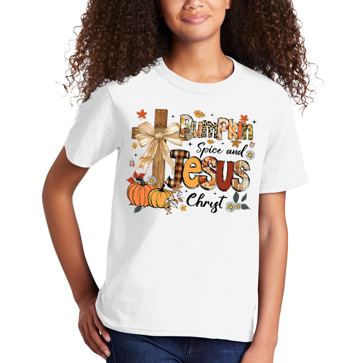 Pumpkin Spice Jesus Christ Fall Thanksgiving Kids T-Shirt