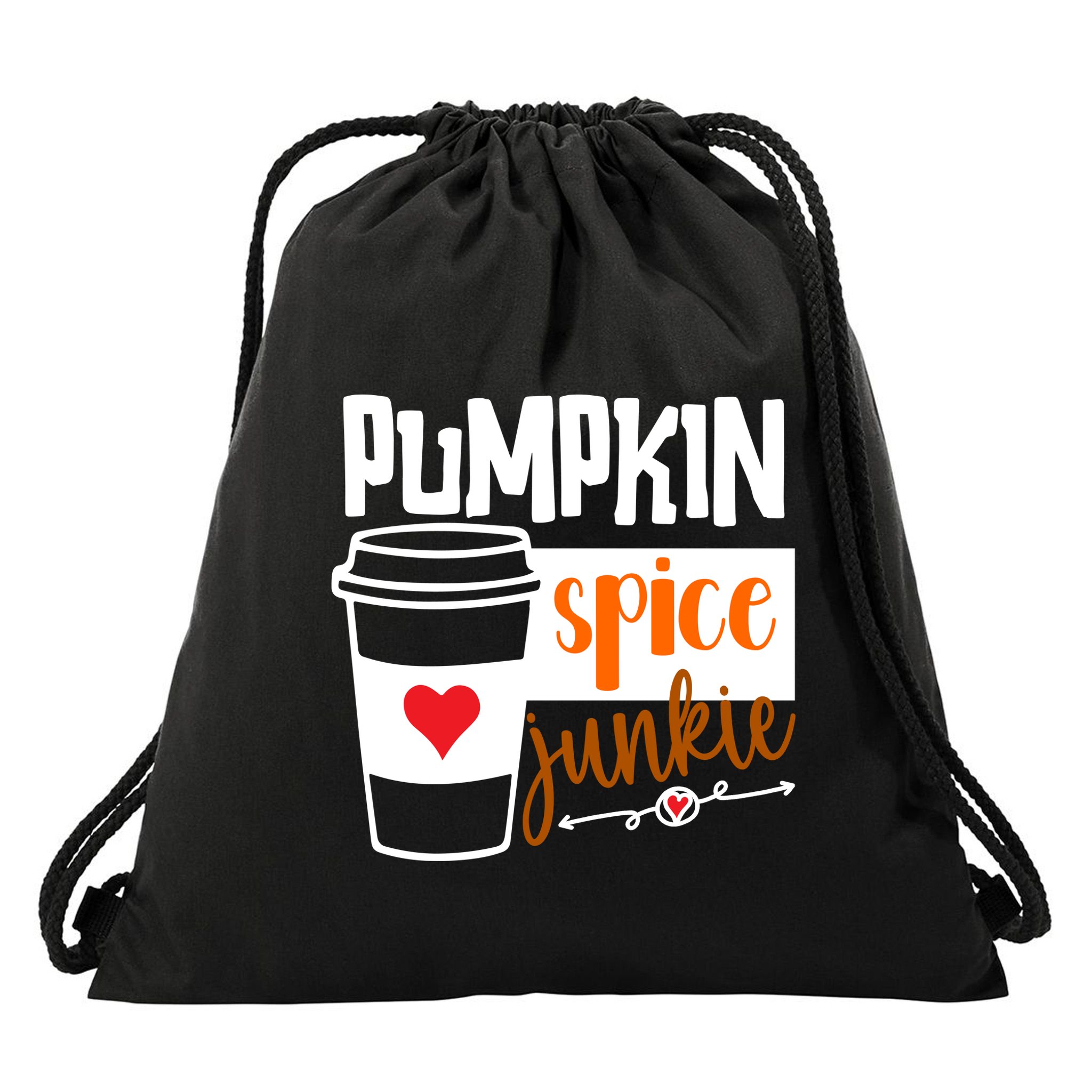 Pumpkin Spice Junkie Coffee Lover Heart Drawstring Bag