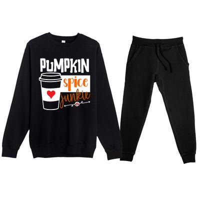 Pumpkin Spice Junkie Coffee Lover Heart Premium Crewneck Sweatsuit Set