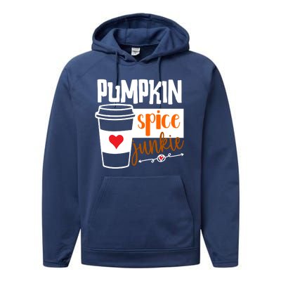 Pumpkin Spice Junkie Coffee Lover Heart Performance Fleece Hoodie