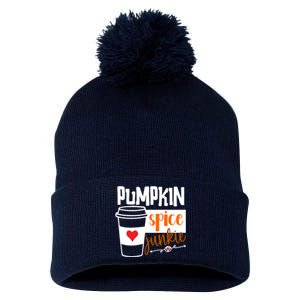 Pumpkin Spice Junkie Coffee Lover Heart Pom Pom 12in Knit Beanie