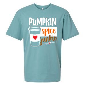 Pumpkin Spice Junkie Coffee Lover Heart Sueded Cloud Jersey T-Shirt