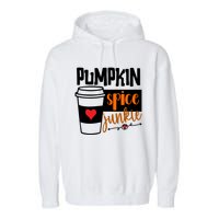 Pumpkin Spice Junkie Coffee Lover Heart Garment-Dyed Fleece Hoodie