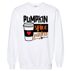 Pumpkin Spice Junkie Coffee Lover Heart Garment-Dyed Sweatshirt