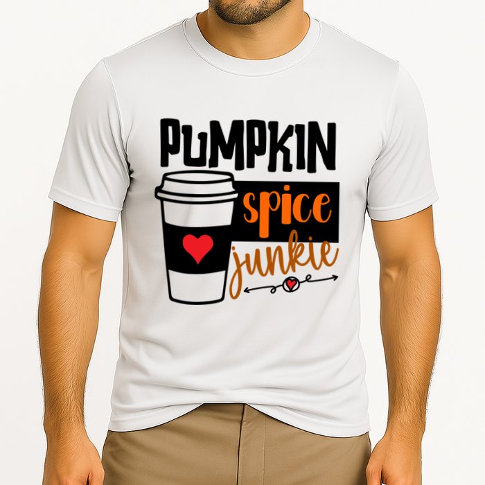 Pumpkin Spice Junkie Coffee Lover Heart Cooling Performance Crew T-Shirt