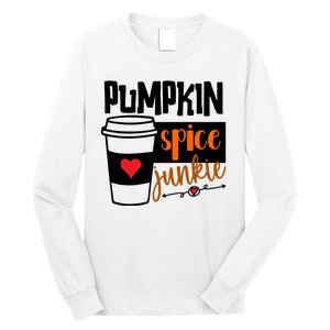 Pumpkin Spice Junkie Coffee Lover Heart Long Sleeve Shirt