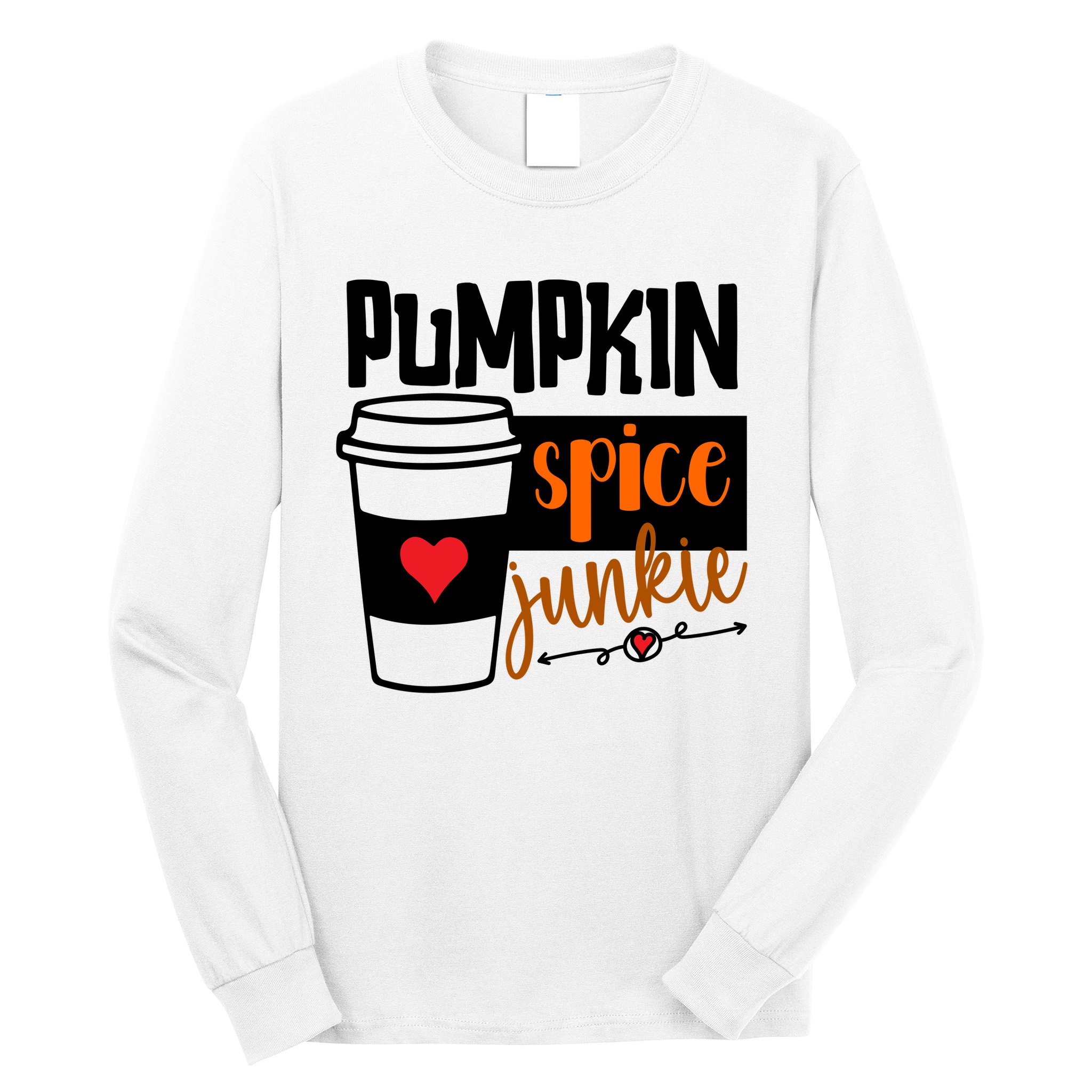 Pumpkin Spice Junkie Coffee Lover Heart Long Sleeve Shirt
