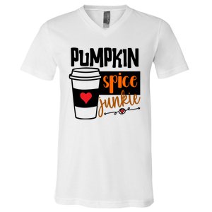 Pumpkin Spice Junkie Coffee Lover Heart V-Neck T-Shirt