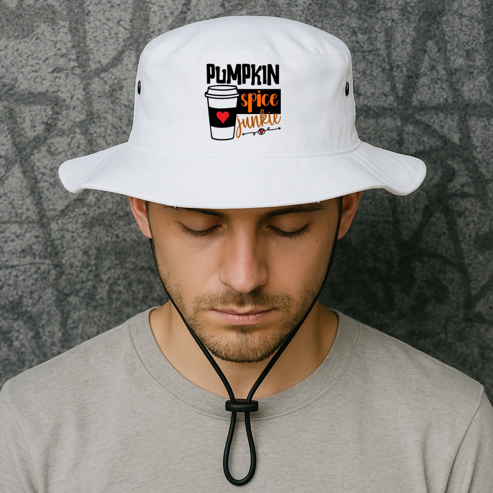 Pumpkin Spice Junkie Coffee Lover Heart Bucket Hat