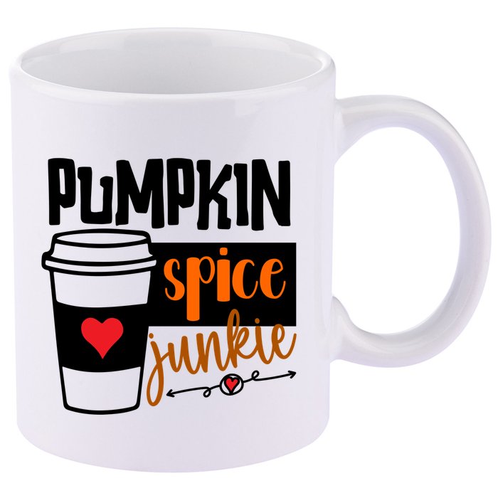 Pumpkin Spice Junkie Coffee Lover Heart 11oz C Handle Ceramic Mug