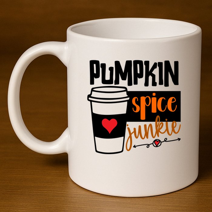 Pumpkin Spice Junkie Coffee Lover Heart 11oz C Handle Ceramic Mug