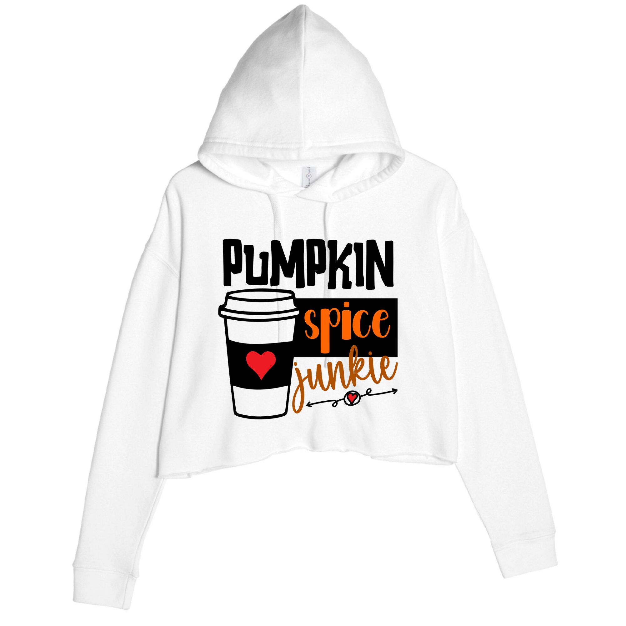 Pumpkin Spice Junkie Coffee Lover Heart Crop Fleece Hoodie