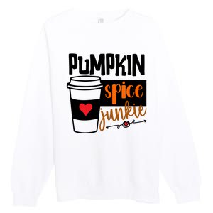 Pumpkin Spice Junkie Coffee Lover Heart Premium Crewneck Sweatshirt