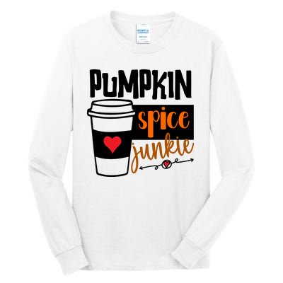 Pumpkin Spice Junkie Coffee Lover Heart Tall Long Sleeve T-Shirt