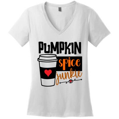 Pumpkin Spice Junkie Coffee Lover Heart Women's V-Neck T-Shirt