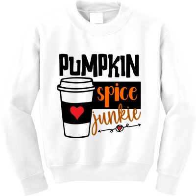Pumpkin Spice Junkie Coffee Lover Heart Kids Sweatshirt