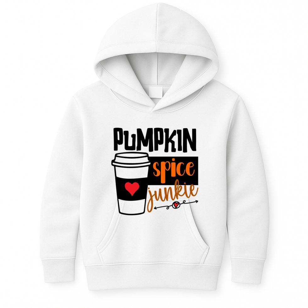Pumpkin Spice Junkie Coffee Lover Heart Kids Hoodie