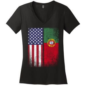 Portugal Soccer Jersey Portuguese American Flag Football Men Women Women's V-Neck T-Shirt