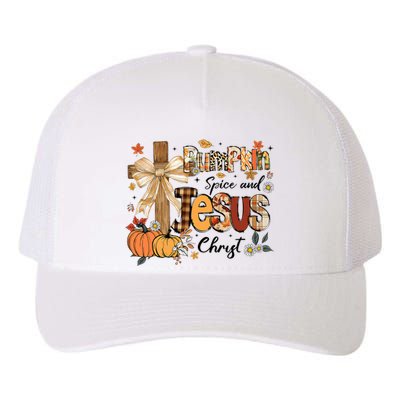 Pumpkin Spice Jesus Christ Funny Fall Thanksgiving Christian Yupoong Adult 5-Panel Trucker Hat