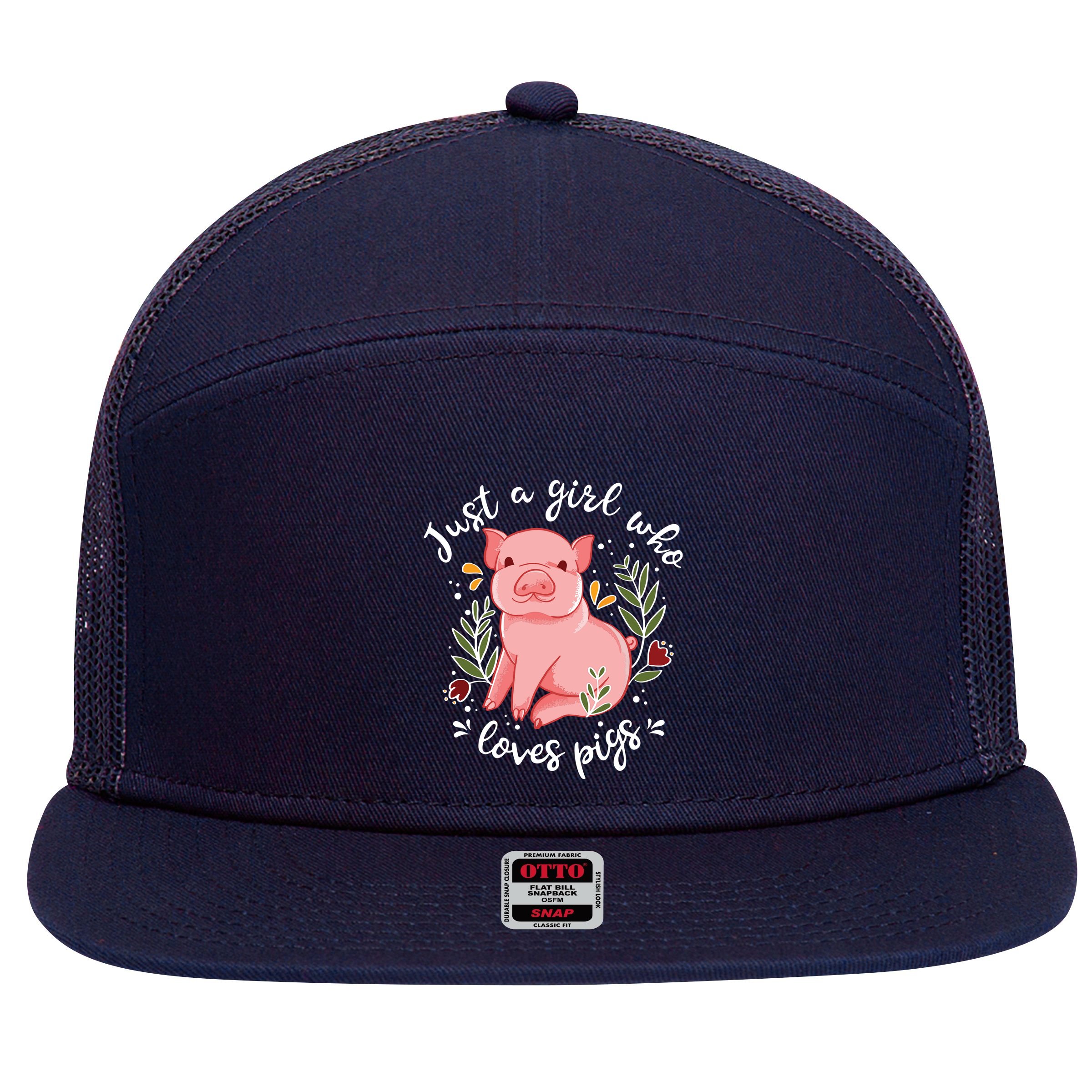 Pig Saying Just Girl Who Loves Pigs Pig Lovers Design 7 Panel Mesh Trucker Snapback Hat