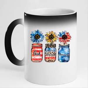 Patriotic Sunflowers Jars 4th July Gift God Bless America Cool Gift 11oz Black Color Changing Mug