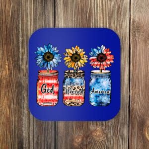 Patriotic Sunflowers Jars 4th July Gift God Bless America Cool Gift Coaster