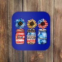 Patriotic Sunflowers Jars 4th July Gift God Bless America Cool Gift Coaster