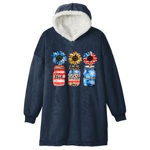 Patriotic Sunflowers Jars 4th July Gift God Bless America Cool Gift Hooded Wearable Blanket