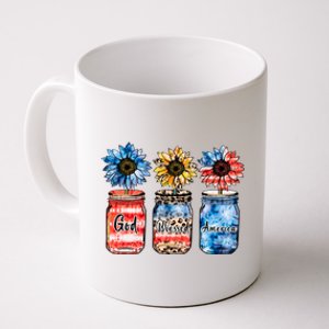 Patriotic Sunflowers Jars 4th July Gift God Bless America Cool Gift Coffee Mug