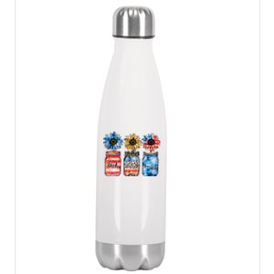 Patriotic Sunflowers Jars 4th July Gift God Bless America Cool Gift Stainless Steel Insulated Water Bottle