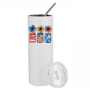 Patriotic Sunflowers Jars 4th July Gift God Bless America Cool Gift Stainless Steel Tumbler