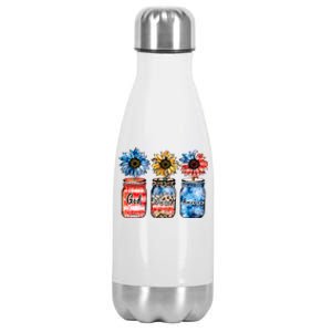 Patriotic Sunflowers Jars 4th July Gift God Bless America Cool Gift Stainless Steel Insulated Water Bottle