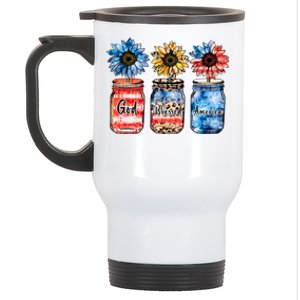 Patriotic Sunflowers Jars 4th July Gift God Bless America Cool Gift Stainless Steel Travel Mug