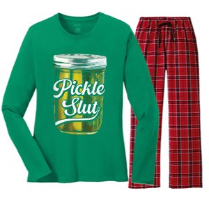 Pickle Slut Juicy Big Dill Pickle Lover Women's Long Sleeve Flannel Pajama Set 