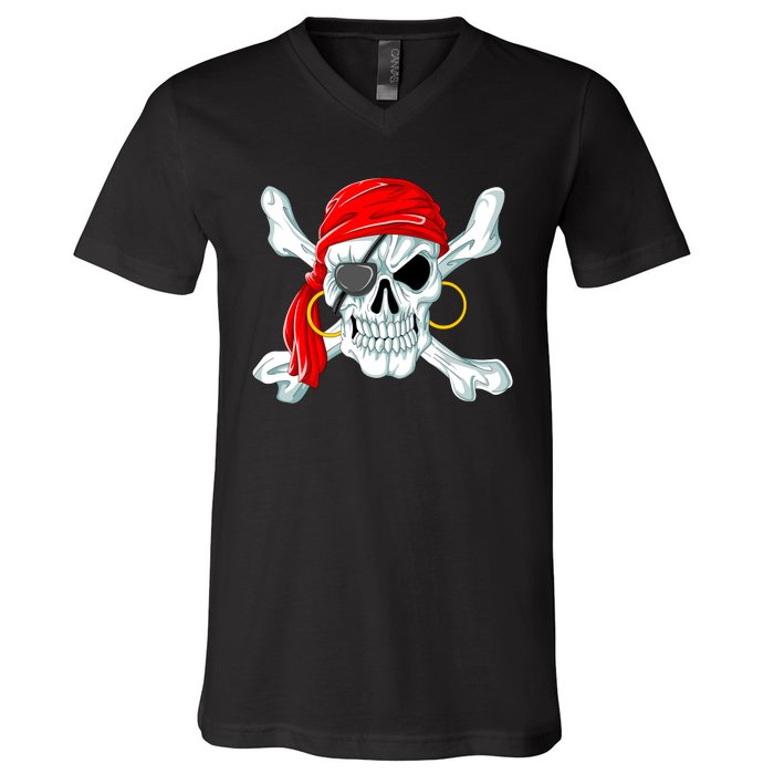 Pirate Skull Jolly And Roger V-Neck T-Shirt