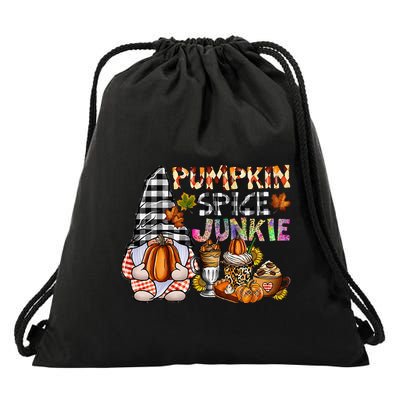 Pumpkin Spice Junkie Autumn Gnome Fall Thanksgiving Lover Drawstring Bag