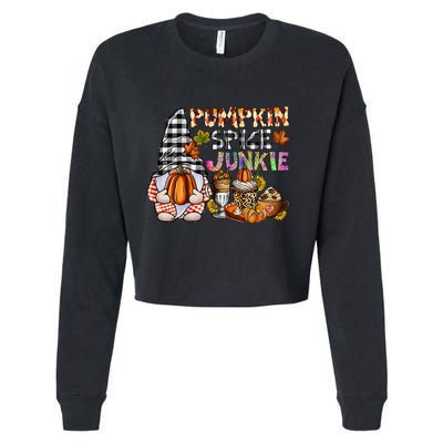 Pumpkin Spice Junkie Autumn Gnome Fall Thanksgiving Lover Cropped Pullover Crew
