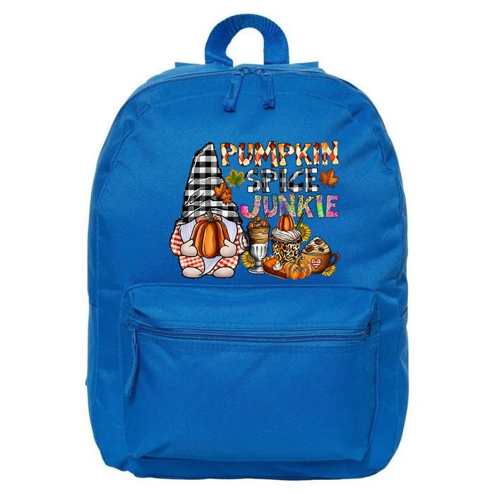 Pumpkin Spice Junkie Autumn Gnome Fall Thanksgiving Lover 16 in Basic Backpack