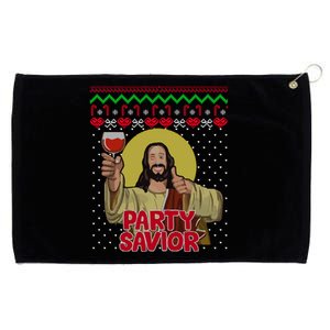 Party Savior Jesus Christ Santa Wine Ugly Christmas Sweater Gift Grommeted Golf Towel