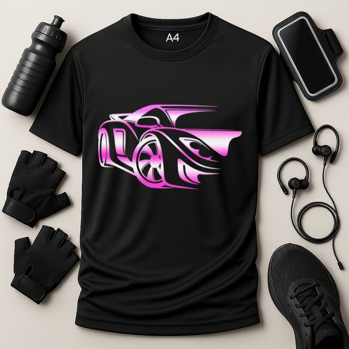 Pink Stylized JDM Drifting Car Design Cooling Performance Crew T-Shirt